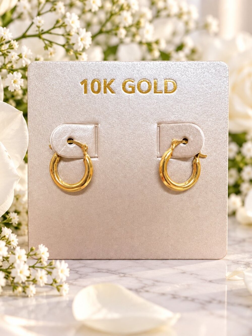 10K Yellow Gold Small Round Hinged Hoop Earrings Pair